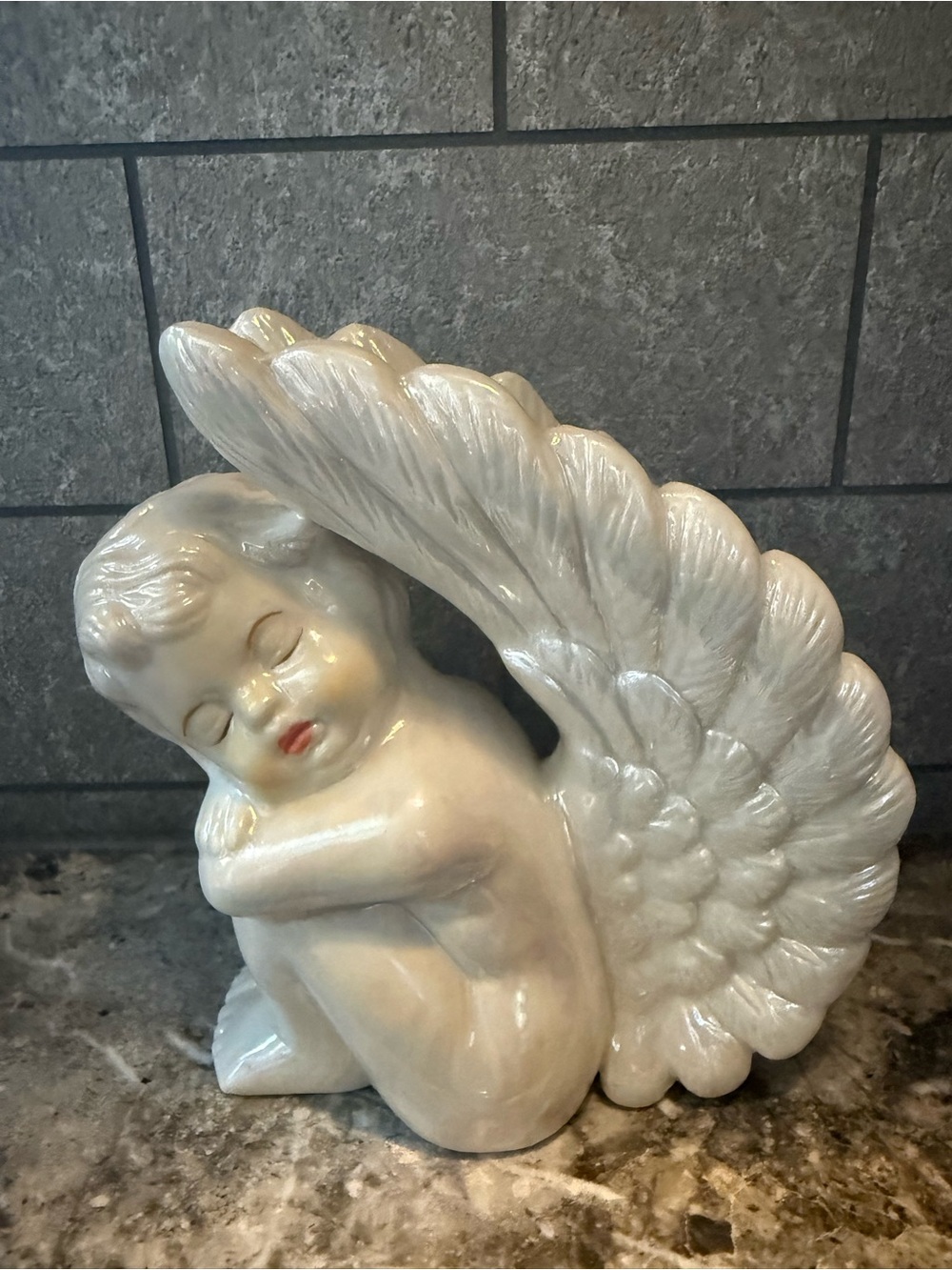 White Ceramic Angel Figurine Home Art Sculpture